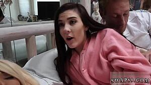 HD sleepover switchup with real mother and daughter humiliated by father